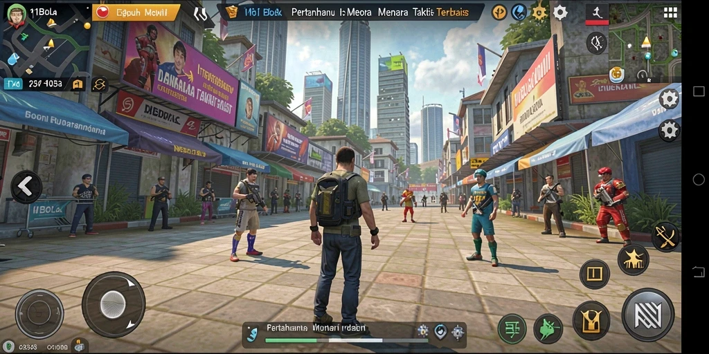 Tangkapan layar utama 11BOLA menunjukkan gameplay menara pertahanan yang intens.