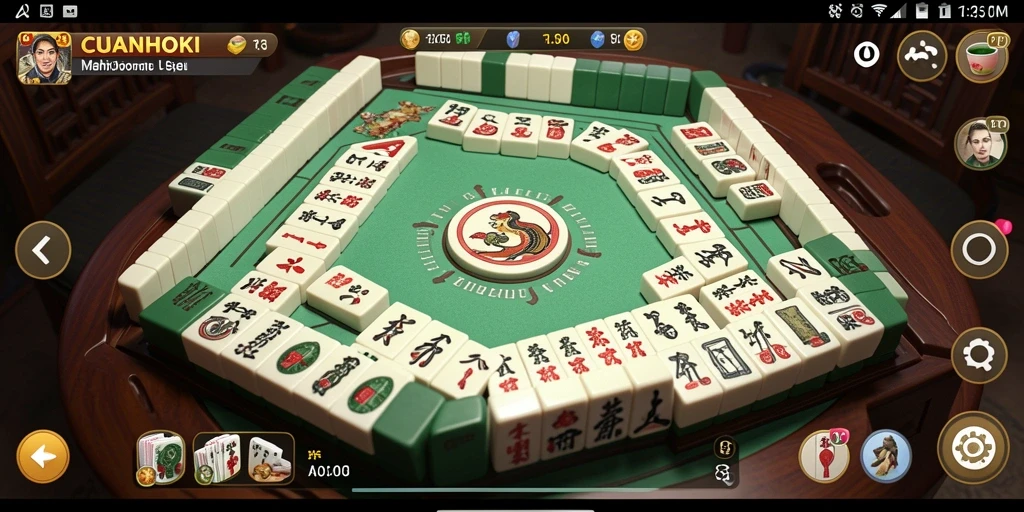 Screenshot menunjukkan gameplay menarik dari CUANHOKI yang penuh strategi Mahjong.