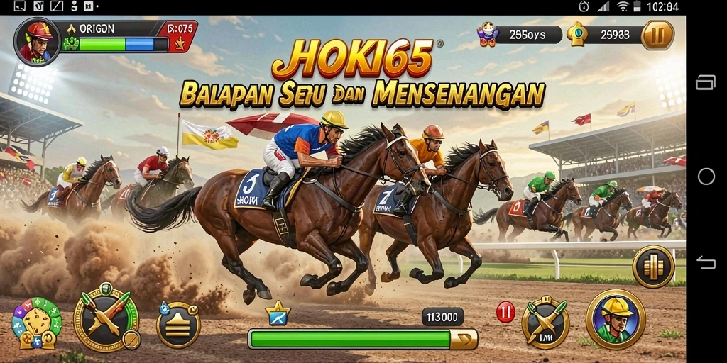 Gameplay HOKI65 yang penuh aksi dan balapan seru.