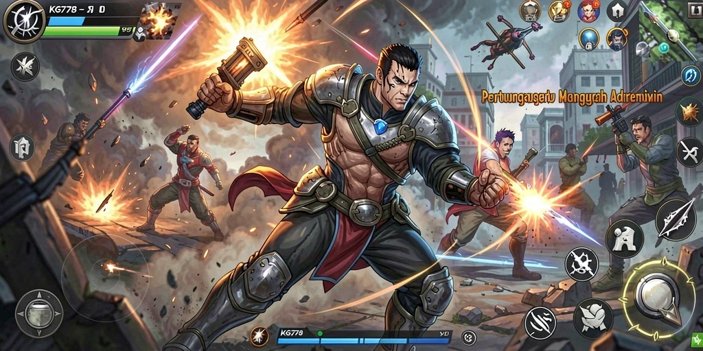 Screenshot gameplay menunjukkan aksi pertarungan mendebarkan di KG778.