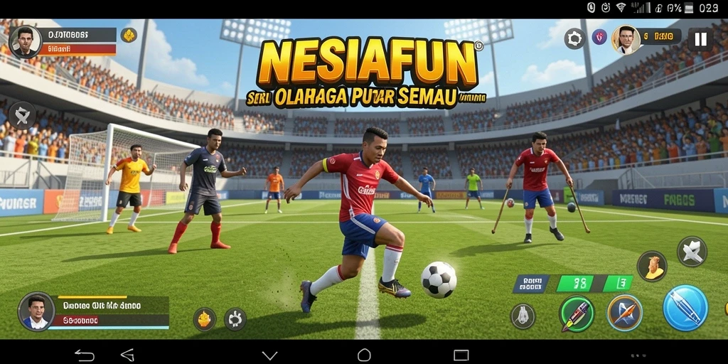 Screenshot menunjukkan gameplay seru NESIAFUN di lapangan olahraga.